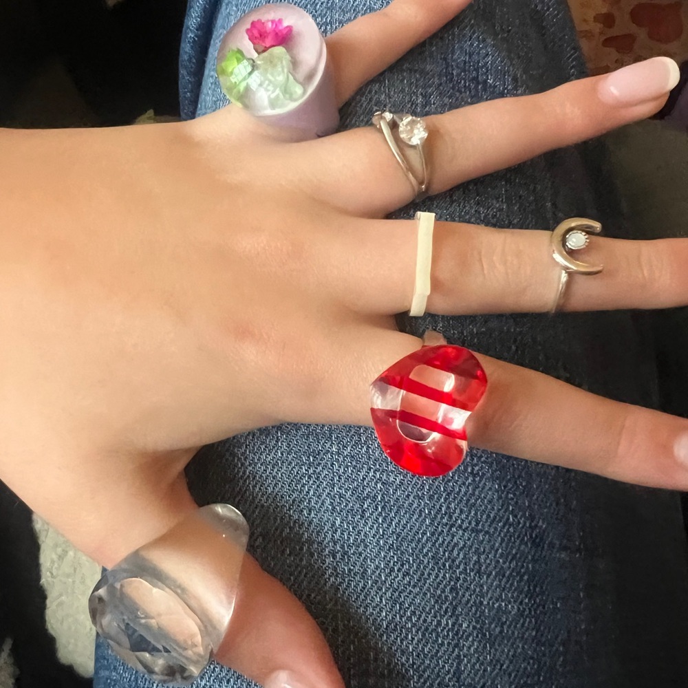 7 vintage a modern rings - silver, stone, resin, lucite, acrylic and more
